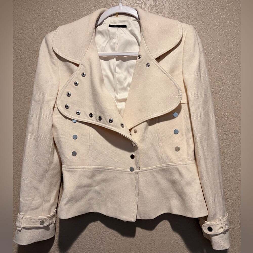 Elie Tahari Cream Button Jacket with Silver Details Size M